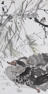 Two Ducks with Sparrow