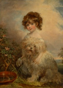 Portrait of Miss Hetty Goldsmid (1798-1816), as a young girl, full-length, in a white dress, with a dog in a landscape