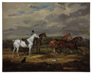 Favorite Hunters of Richard William Penn, 1st Earl Howe (1796-1870), with Gopsall Hall, Leicestershire in the background