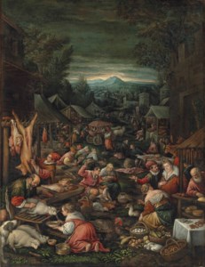 A village on market day with poultry and other livestock