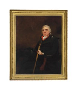 Portrait of Donald MacLeod (1745-1834), 3rd of Geanies, Sheriff of Ross and Cromarty, half-length, seated, in a black coat with a red collar, his left hand holding a walking stick