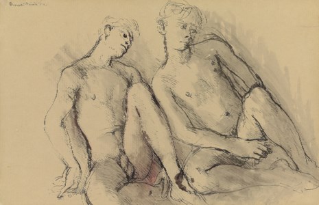Nude studies; and Two seated male nudes