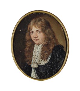 Portrait of a man, half-length, in a black embroidered jacket at lace collar