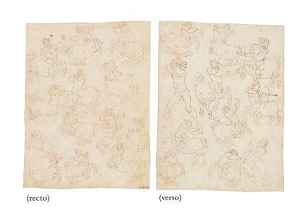 Studies of centaurs and two male nudes ( recto ), Studies of centaurs and a rearing horse ( verso )