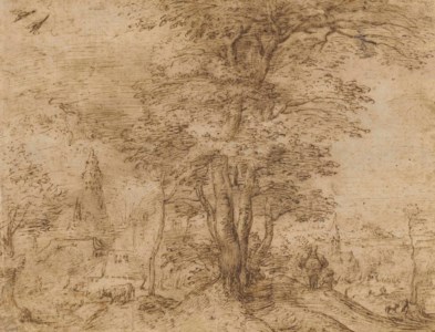 Pieter Bruegel the Elder, A village with a group of trees and a mule