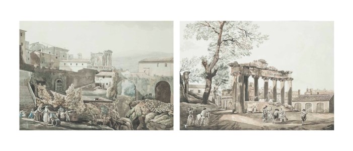 View of the Temple of the Sibyl, Tivoli; and View of the Temple of Concord, Rome