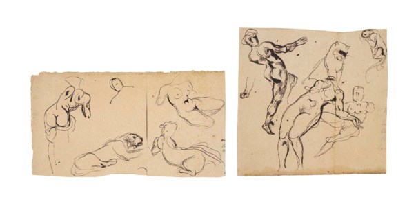Studies of nudes and a lioness ( recto ), sketches ( verso ); and Studies of female nudes and a lioness ( recto ), studies of nudes ( verso )