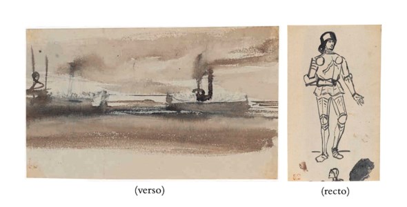 A Soldier ( recto ), A boat emerging from a harbour ( verso )
