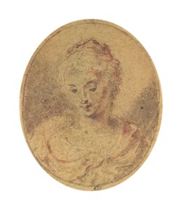 Portrait of a young lady, with downcast eyes, bust-length