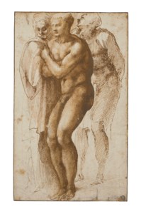 Michelangelo Buonarroti, A nude man (after Masaccio) and two figures behind him