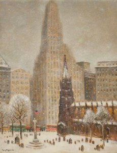 Old Trinity Church at Wall Street and Broadway, The Bank of Montreal, the Irving Trust Co.