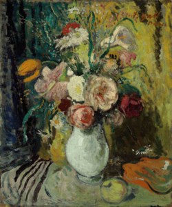 Bouquet champêtre au vase blanc et aux pommes