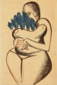 Femme nue aux cheveux bleus