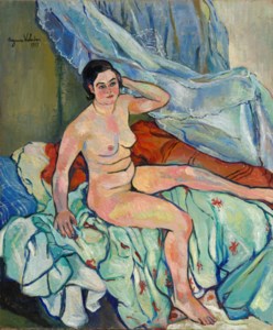Nu assis au bord d'un lit