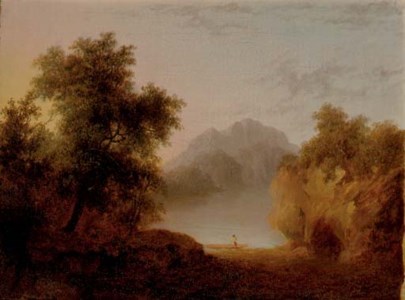 Figures in a forest clearing; and a companion painting