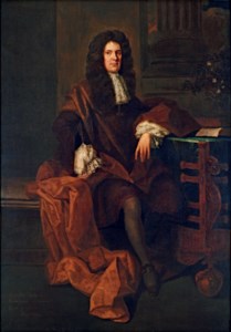 Portrait of a gentleman, traditionally identified as John Sheffield, 1st Duke of Buckingham and Normanby (1647-1721), full-length, in a dark coat with a brown mantle, seated by a table