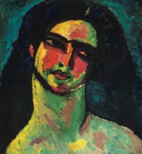 Alexej von Jawlensky, Kopf einer Italienerin mit schwarzem Haar von vorne