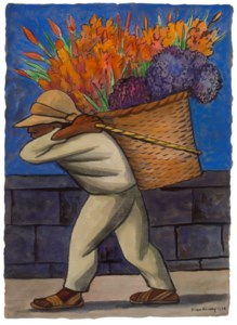 Cargador de flores andando (El vendedor de gladiolas y hortensias)