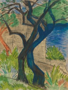 Flussufer mit blauem Baum (recto); Aktstudie (verso)