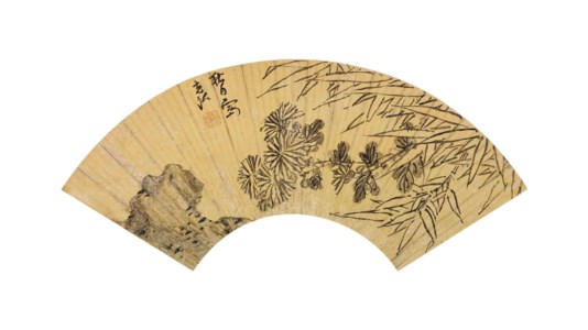 FLEURS ET BAMBOUS, ENCRE SUR PAPIER OR