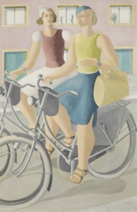 Two girls on bicycles
