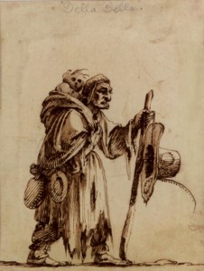 A beggar carrying an infant