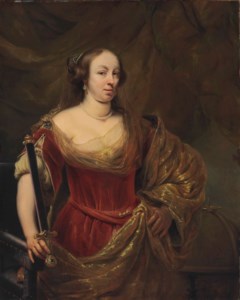 Portrait of a lady, traditionally identified as Maria Louise Gonzaga (1611-1667), Queen of Poland, half-length, in a red dress and gold-embroidered shawl