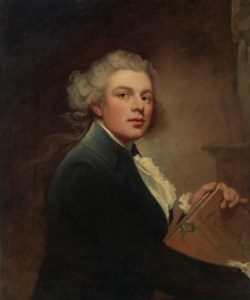 Portrait of the artist, half-length, holding a portfolio