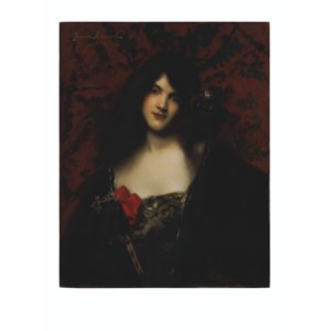 Femme sur fond rouge
