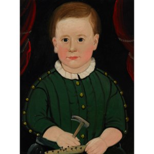 BOY IN GREEN WITH HAMMER AND NAILS