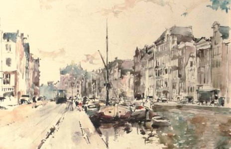 Moored vessels on the Rokin, Amsterdam