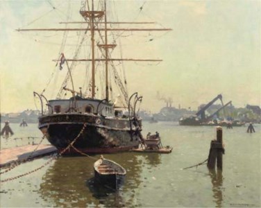 The brig Pollux moored at the Oosterdok, Amsterdam