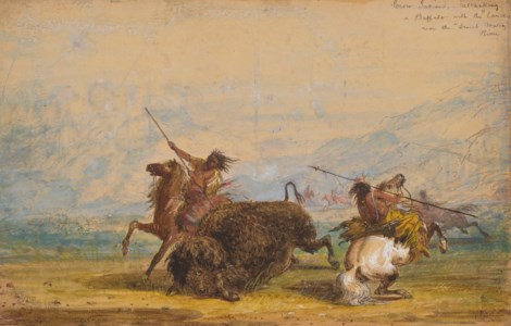 Crow Indians Attacking a Buffalo with the Lance Near the Sweet Water River
