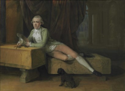 Portrait of James Colyear Dawkins (1760-1840) of Standlynch Park, Wiltshire, leaning on a sarcophagus during his Grand Tour in the 1780s, possibly at the Villa Albani, Rome