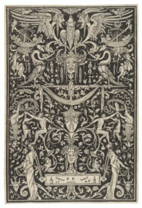 Upright ornamental Panel with Grotesques, from: Imperatorum Romanorum Imagines