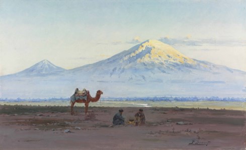 Travellers with Mount Ararat beyond