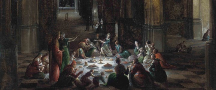 A nocturnal feast in a church interior
