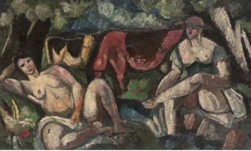 Deux figures et vaches