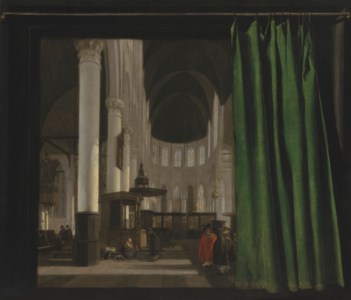 Interior of the Oude Kerk, Amsterdam, with a trompe l'oeil curtain and frame