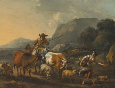An Italienate landscape with drovers