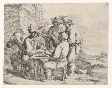 Three Peasants at the Table, with a Harlot (B., Holl. 9)