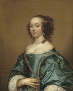 Portrait of a lady, half-length, in a blue dress with pearls