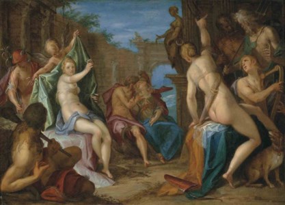 An Assembly of the Gods, with Jupiter embracing Minerva, Venus confronting Diana observed by Hercules, Mercury, Cupid and Apollo, and Neptune and Hades conversing, in classical ruins