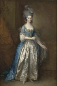 Thomas Gainsborough, R.A. (Sudbury, Suffolk 1727-1788 London), Portrait of Mrs. William Villebois, full-length, in masquerade dress, with a blue gown and a lace-edged satin skirt, holding a diaphanous wrap, beside a pilaster