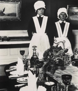 Parlourmaid and Under-Parlourmaid Ready to Serve Dinner, 1933