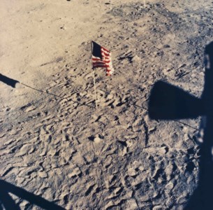 Shadow of Apollo 11 against the surface of the moon, July 20, 1969