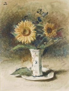 Hélas! Je ne suis pas Van Dyck: two sunflowers in a vase