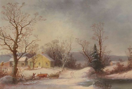 Returning to the Farm (Yellow Farmhouse in Winter)