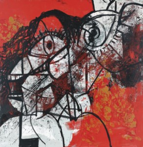 George Condo, Red and Black Diagonal Portrait