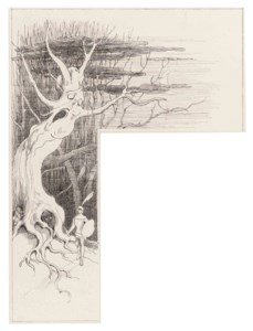 An armed knight by a haunted tree